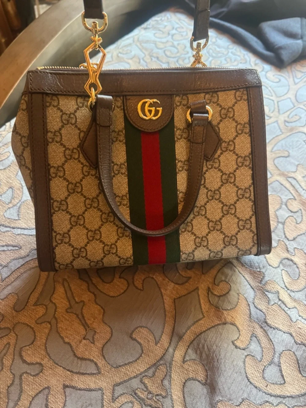 Gucci Brown GG Supreme Canvas Satchel with Green-Red Web Stripe - Picture 2 of 9